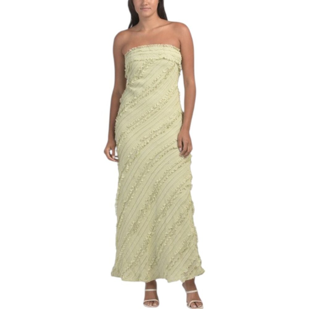 Endless Rose Strapless Maxi Dress in Light Sage Green